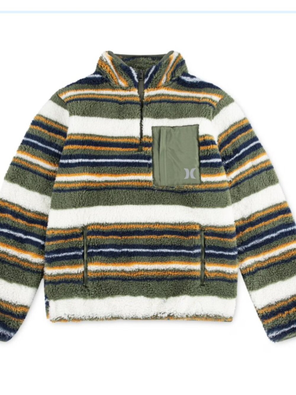 NWT Hurley Boys 6/7 Sherpa Fleece Quarter Zip Pullover Striped Fall Outdoorsy